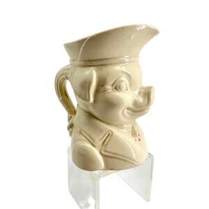 Vintage 1940s Colonial Pig Figural Pitcher Cream Ceramic Toby Jug 6" USA Style